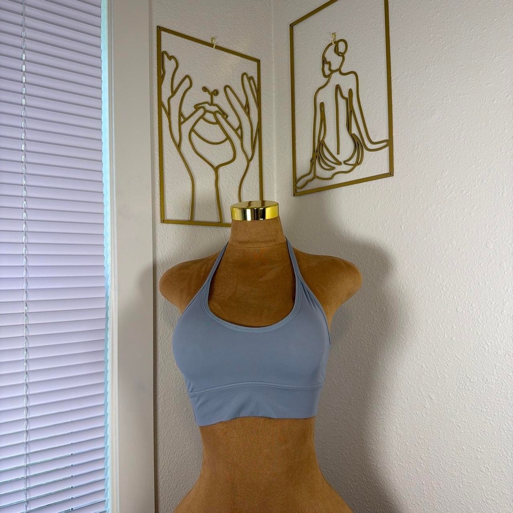 Light blue sports bra with adjustable straps